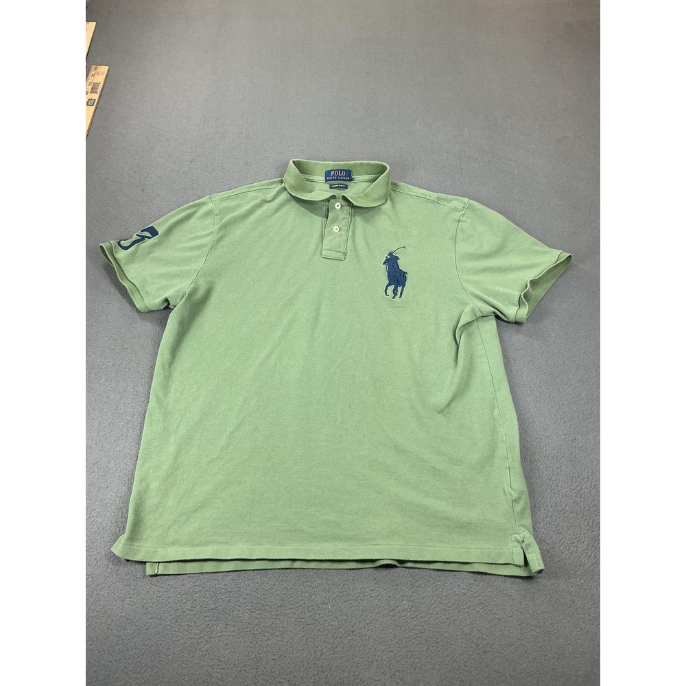Polo Ralph Lauren Polo Shirt Mens L Green Custom Slim‎ Fit Short Sleeve Cotton